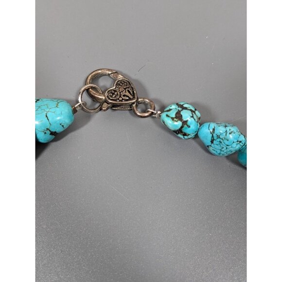 Beachy Coastal Blue Stone Faux Turquoise Black Cross Necklace Bold 20 in - Picture 6 of 12